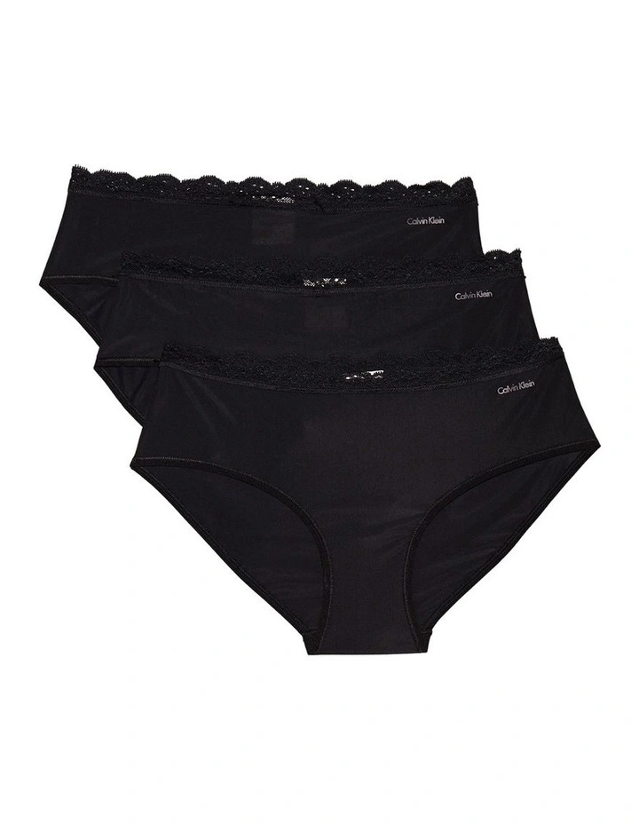 Microfiber Stretch With Lace Hipster Briefs 3 Pack in Black image 1