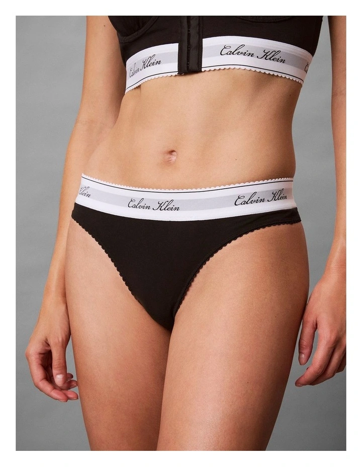 Icon Cotton Modal Script Bikini Briefs in Black image 3