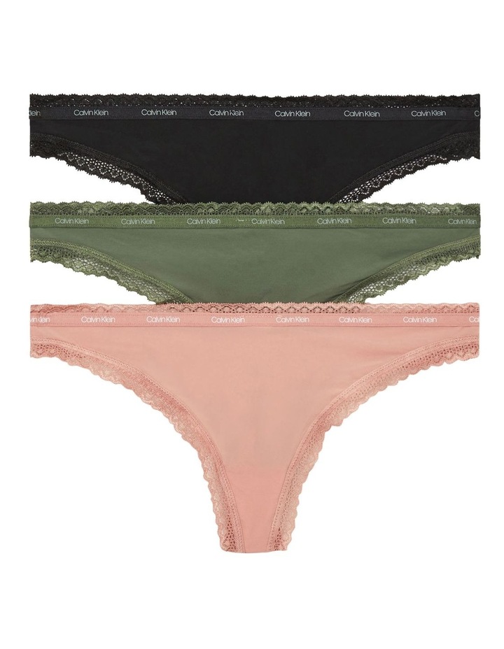 Bottoms Up Refresh Thong 3 Pack in Green/Pink/Black Khaki
