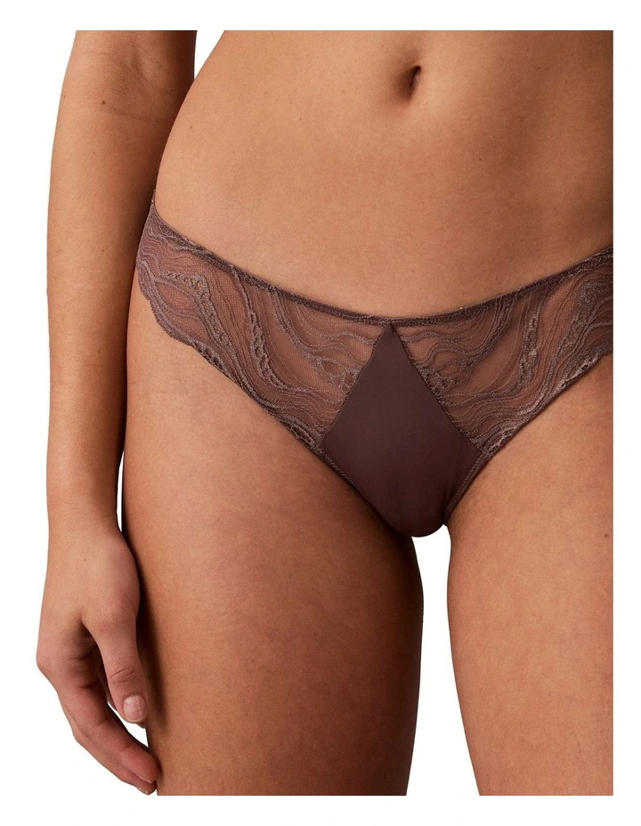 Sensual Stretch Lace Thong in Botanical Brown image 3