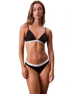 Cotton Stretch Rib Thong in Black