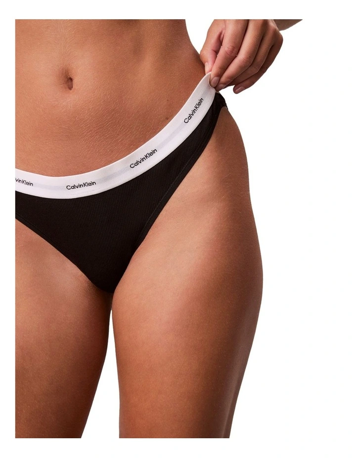 Cotton Stretch Rib Thong in Black image 3