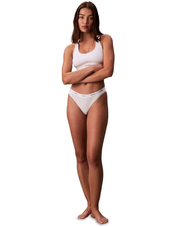 Cotton Stretch Rib Thong in White image 4