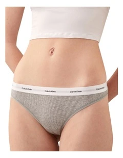 Cotton Stretch Rib Thong in Grey