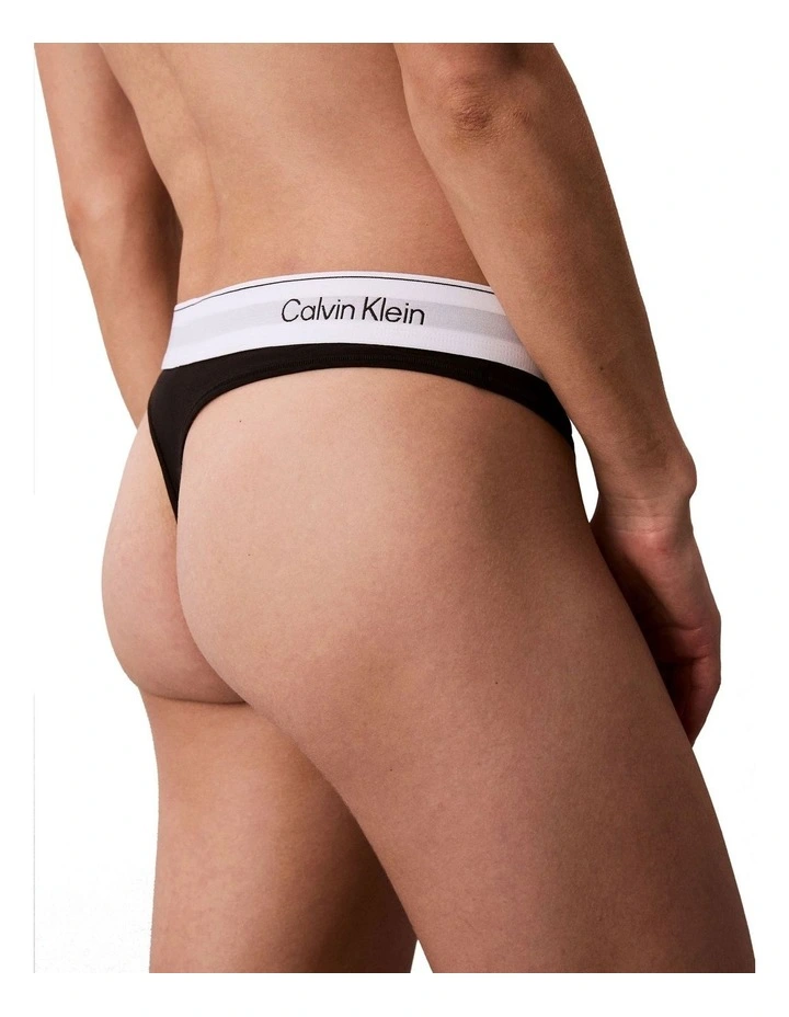 Icon Cotton Modal Thong in Black image 2