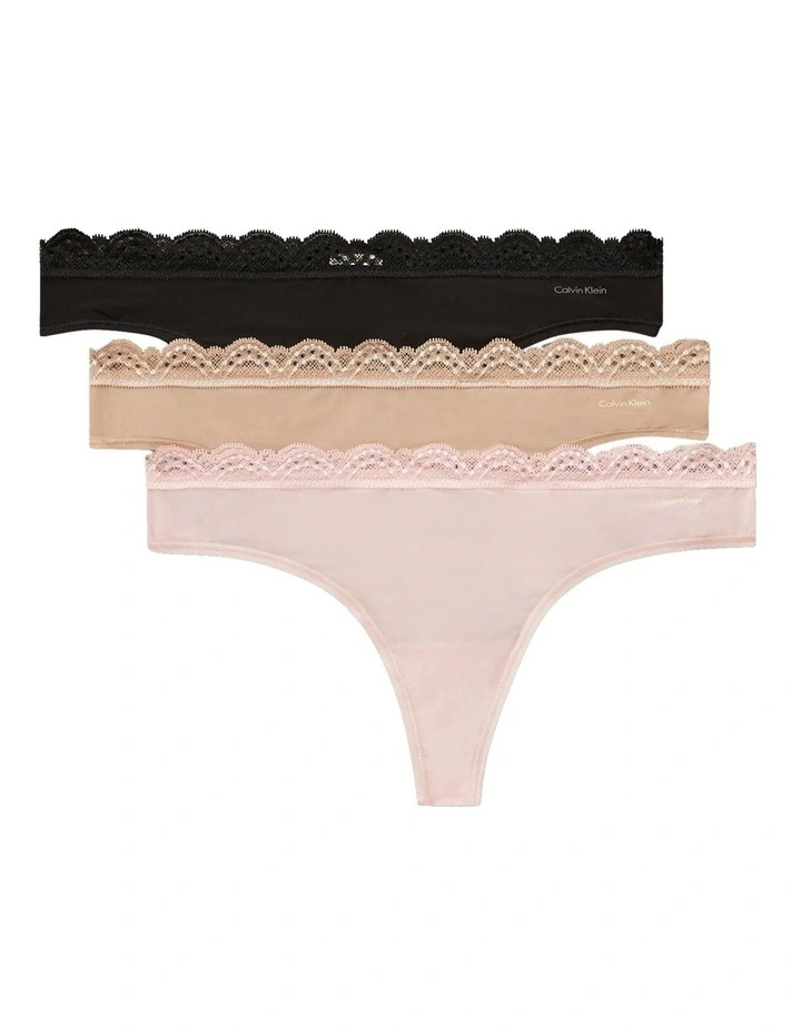 Micro Stretch With Lace Thongs Pack Of 3 in Assorted image 1