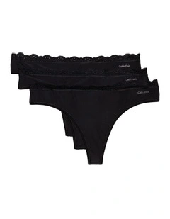 Microfiber Stretch With Lace Thong 3 Pack in Black