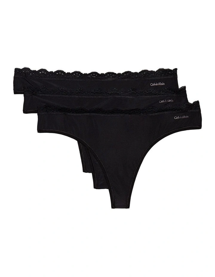 Microfiber Stretch With Lace Thong 3 Pack in Black image 1