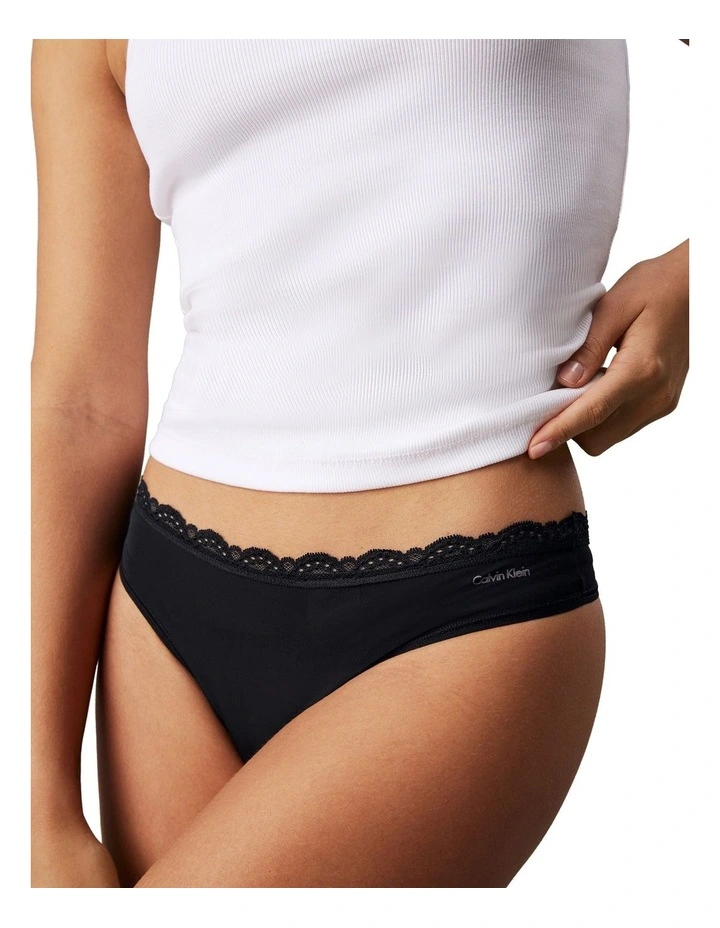 Microfiber Stretch With Lace Thong 3 Pack in Black image 4