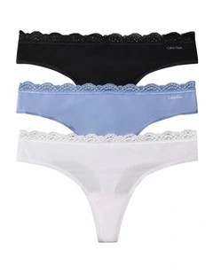 Microfibre Stretch With Lace Thong 3 Pack in Multi
