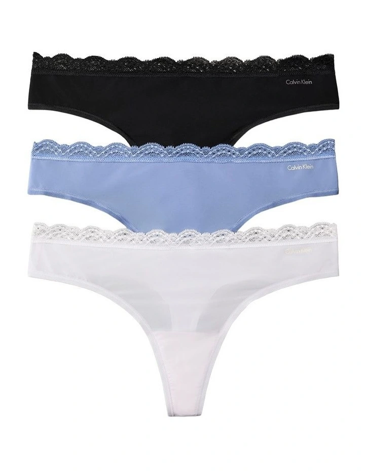 Microfibre Stretch With Lace Thong 3 Pack in Multi image 2