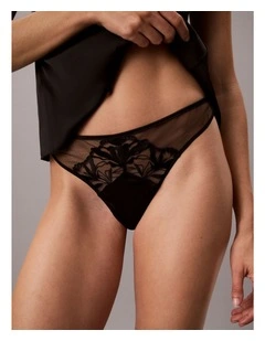 CK BLACK FLORAL LACE THONG BLACK