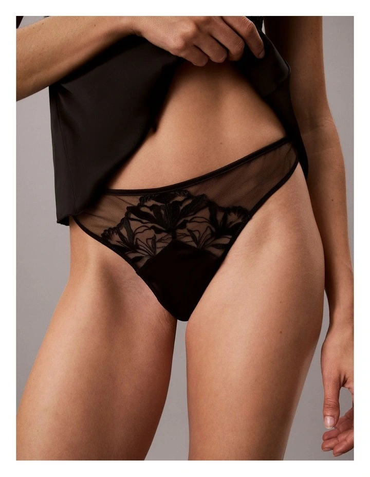 CK BLACK FLORAL LACE THONG BLACK image 1