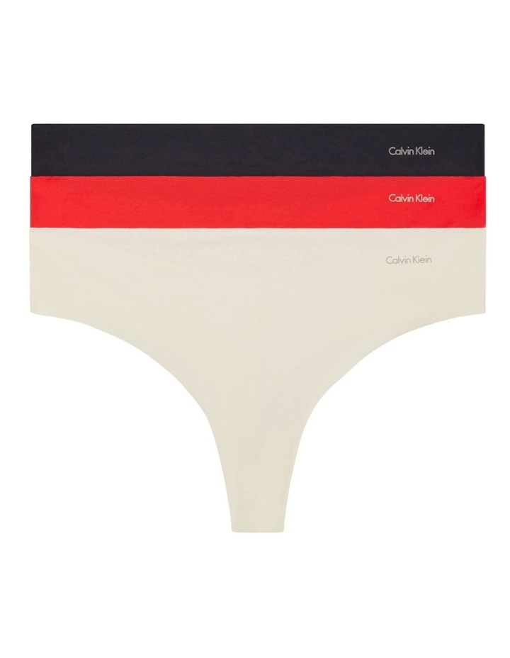 Invisibles Thong 3 Pack in Red/Beige/Black Assorted