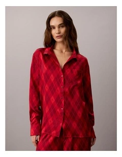 SATIN SHEEN SATIN LS BUTTON DOWN ARGYLE ESTABLISHED RED