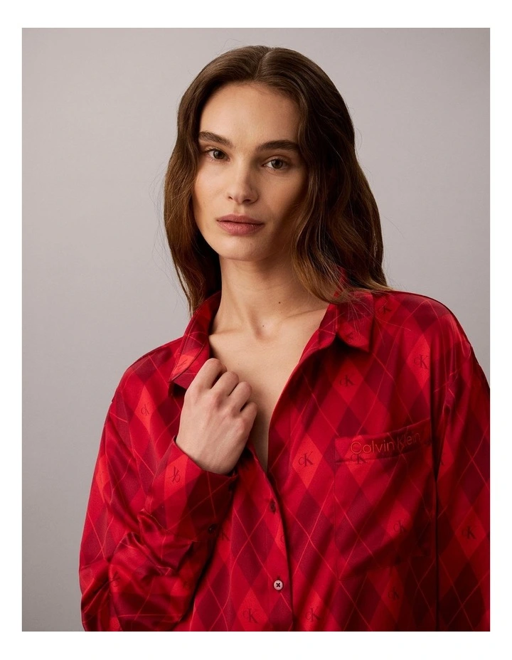 SATIN SHEEN SATIN LS BUTTON DOWN ARGYLE ESTABLISHED RED image 3