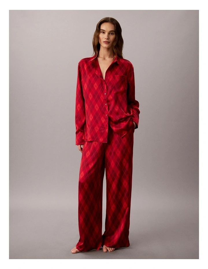 SATIN SHEEN SATIN LS BUTTON DOWN ARGYLE ESTABLISHED RED image 4
