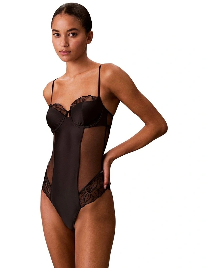 Floral Lace Bodysuit in Black image 1