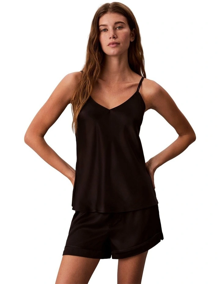 Satin Sheen Cami With Piping in Black image 1