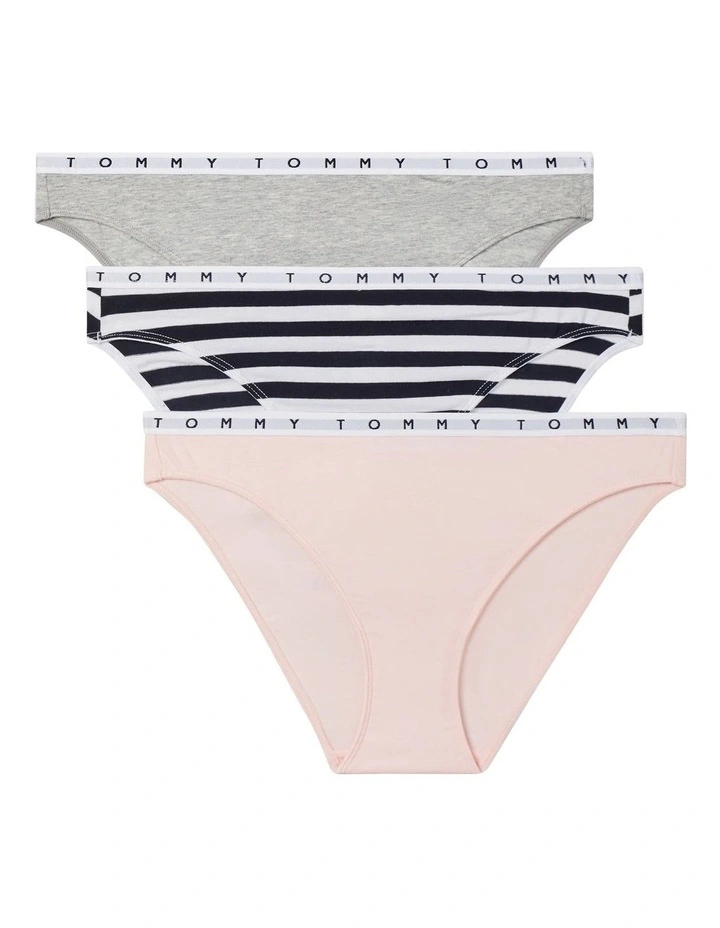 Cotton Bikini 3 Pack in Pink/Stripe/Grey image 1