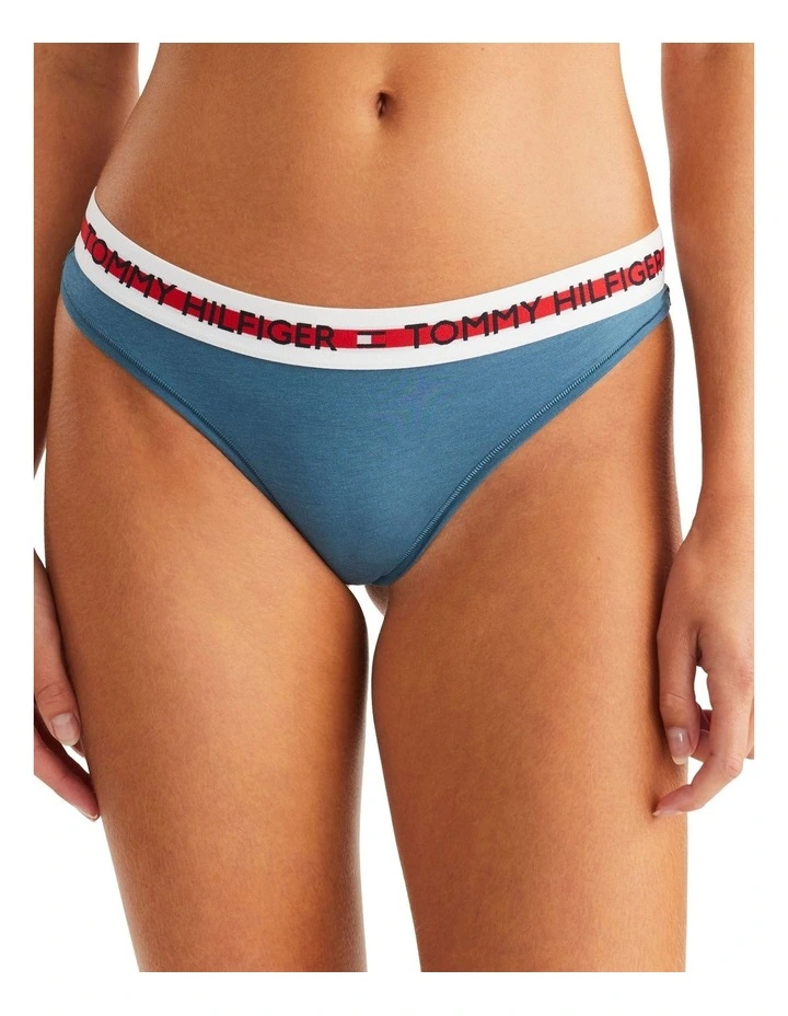 Nature Tech Tea Dye Logo Tape Stretch Thong in Pale Navy image 1