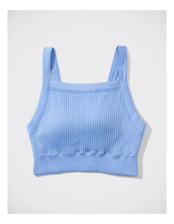 Ribbed Seamless High Neck Longline Bralette in Blue Lion image 1