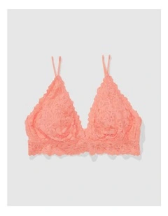 Show Off Rosey Lace Padded Plunge Bralette in Coral Crush