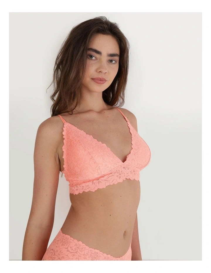 Show Off Rosey Lace Padded Plunge Bralette in Coral Crush image 2