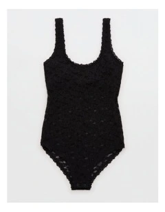 Show Off Vintage Lace Scoop Bodysuit in True Black