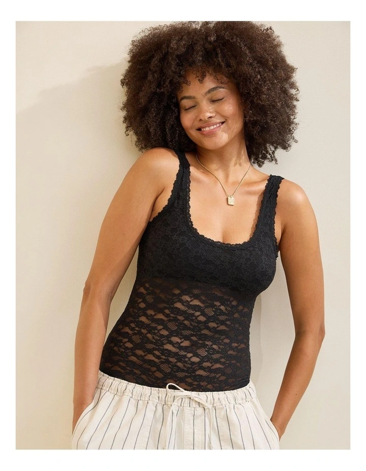 Show Off Vintage Lace Scoop Bodysuit in True Black image 2