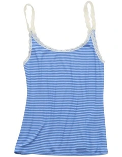 Real Soft Lace Trim Tank in Laundry Blue