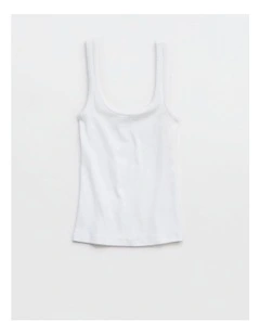 Double Scoop Neck Tank Top in White