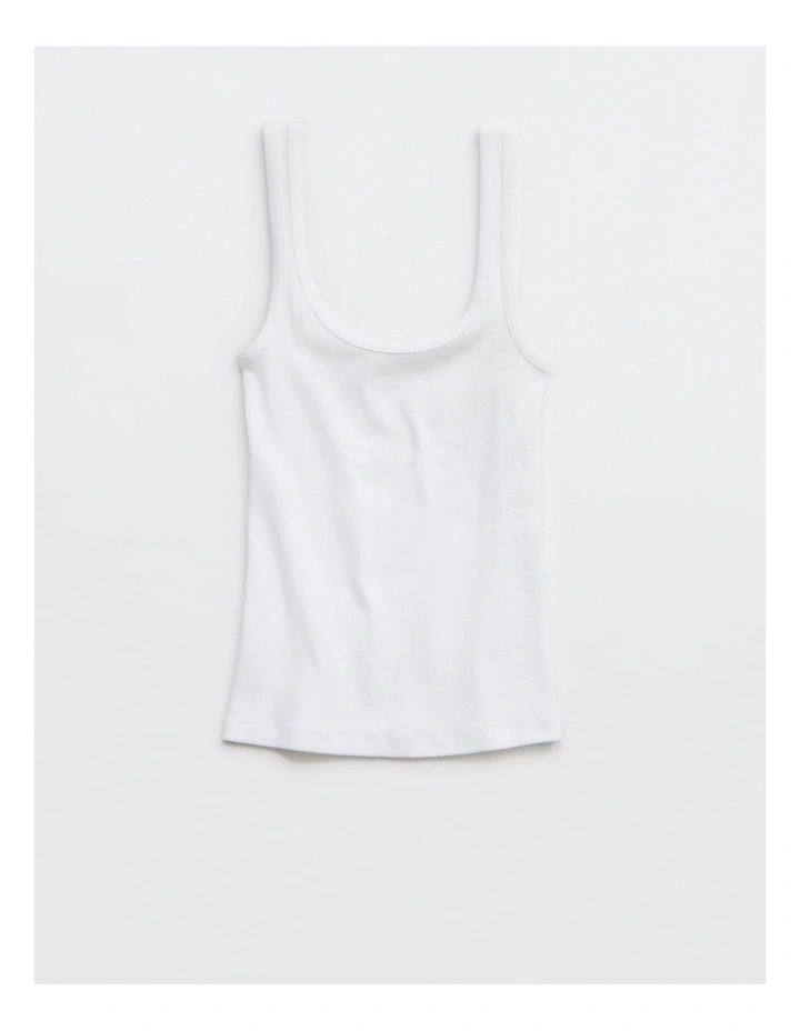 Double Scoop Neck Tank Top in White image 1