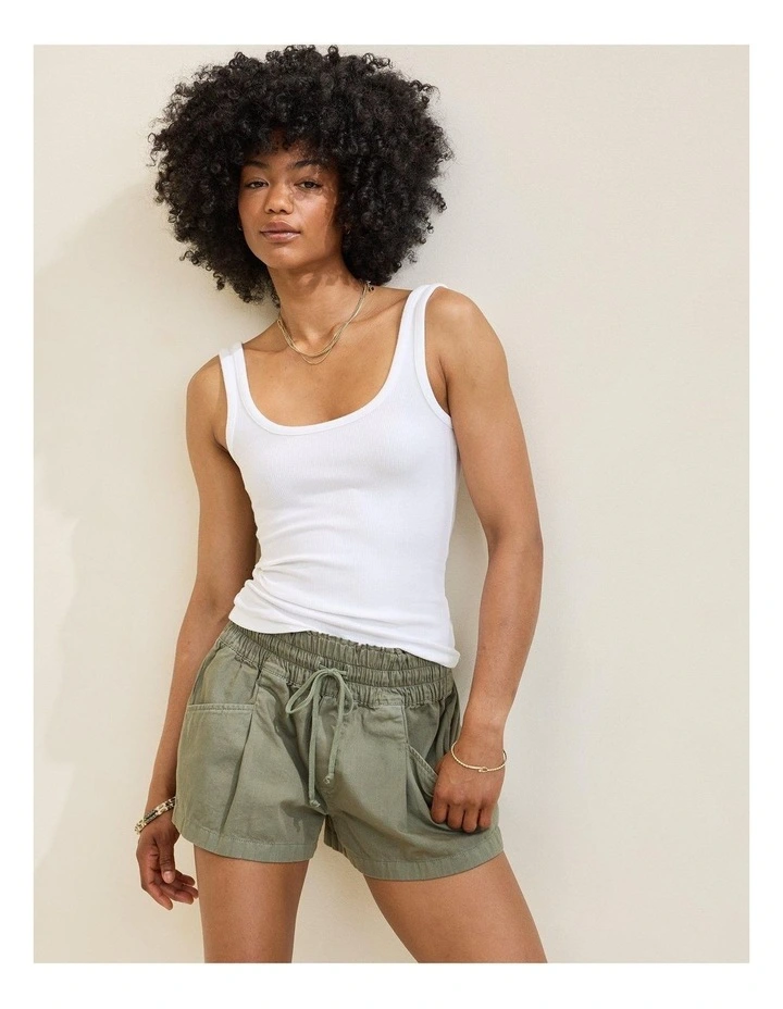 Double Scoop Neck Tank Top in White image 2
