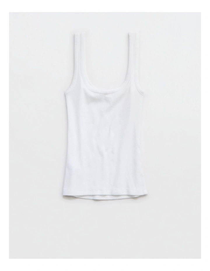 Double Scoop Neck Tank Top in White image 3