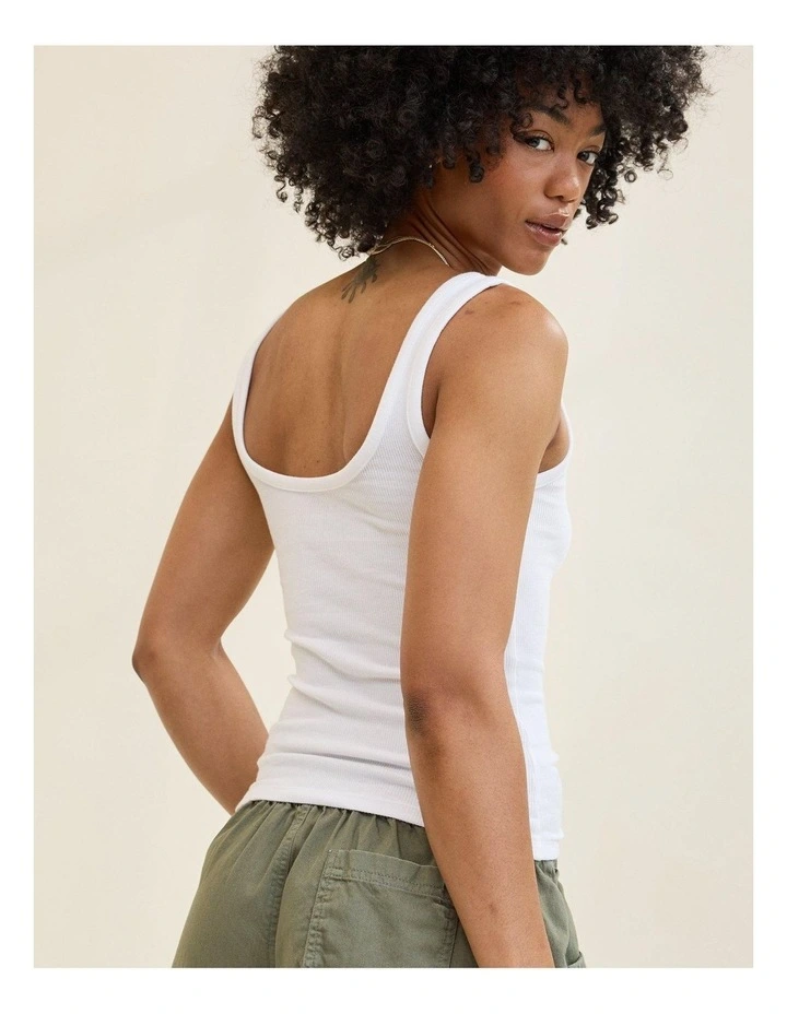 Double Scoop Neck Tank Top in White image 4