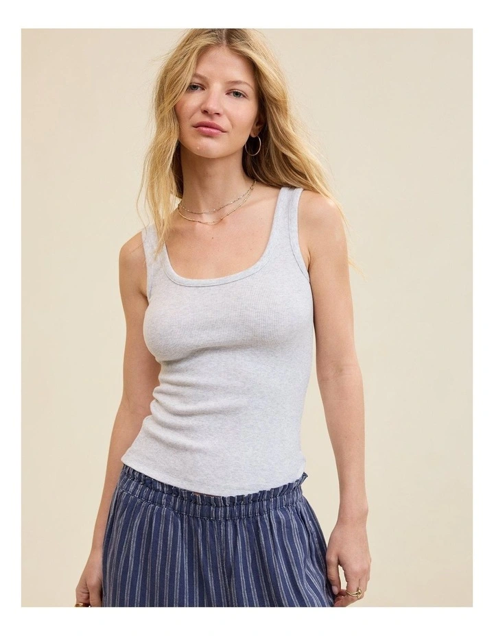 Double Scoop Neck Tank Top in Light Heather Gray image 2