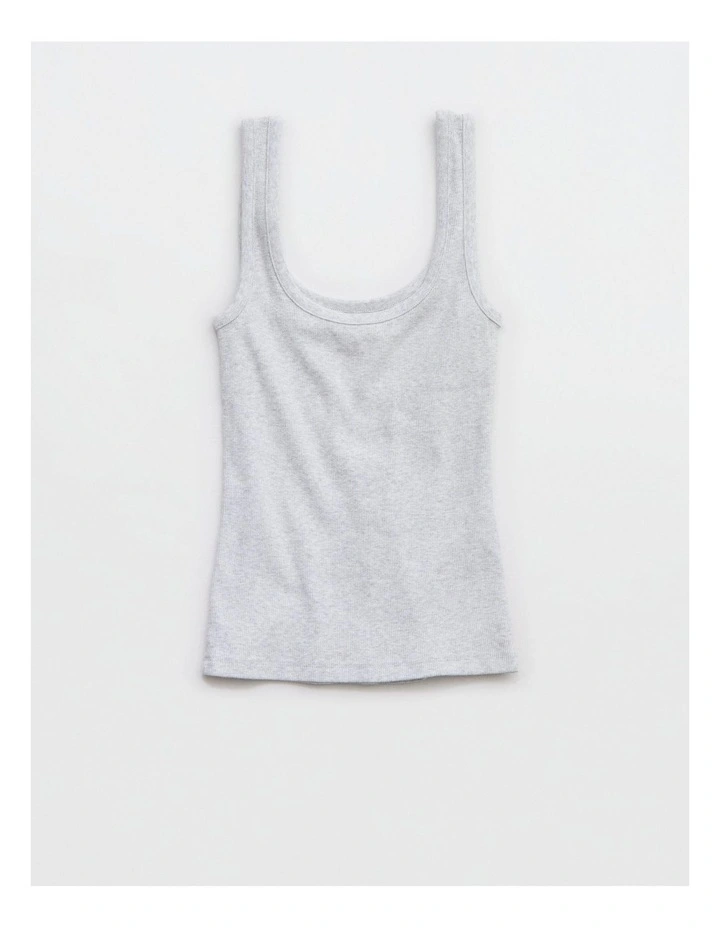 Double Scoop Neck Tank Top in Light Heather Gray image 3