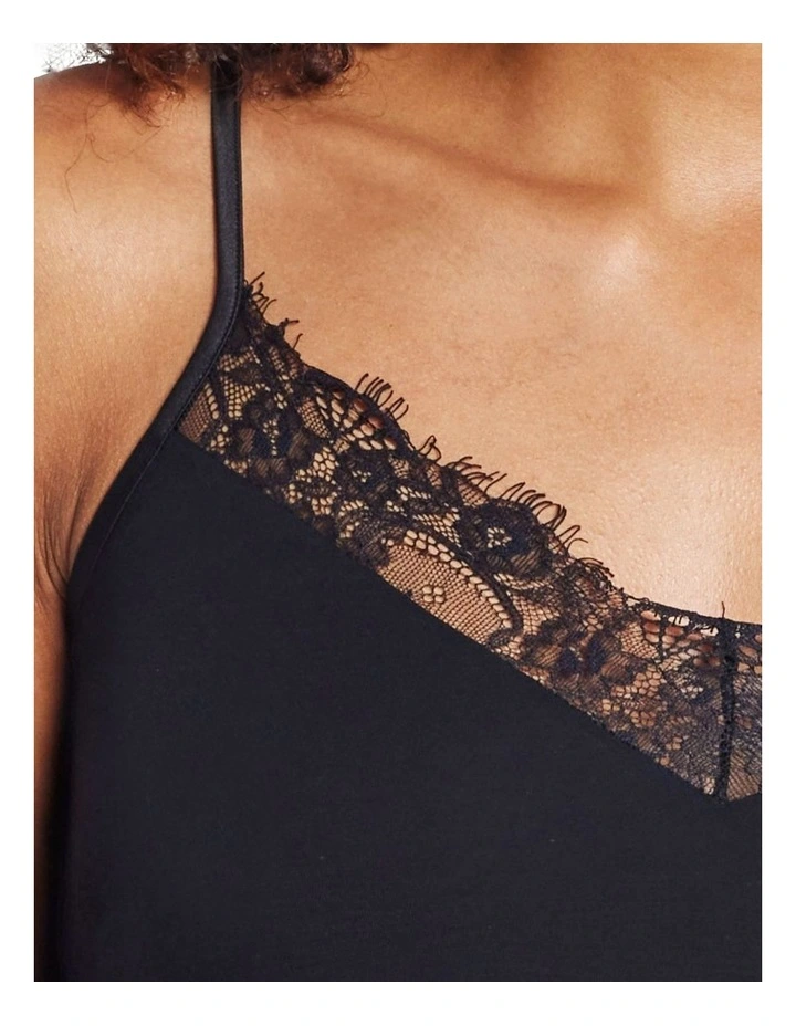 V Neck Lace Cami in Black image 3