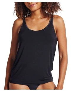 Wide Strap Satin Trim Cami in Black
