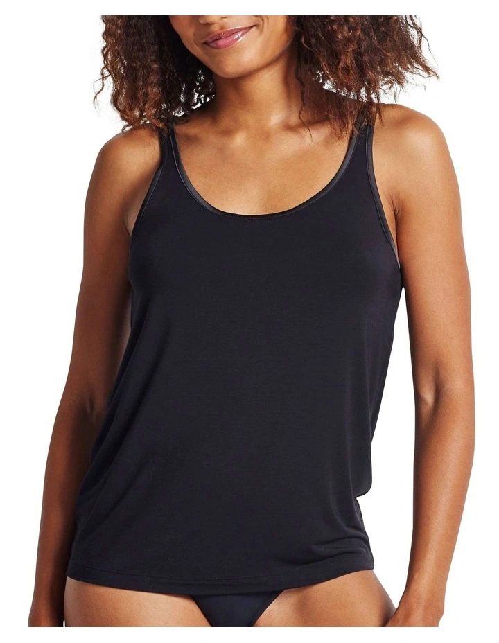 Wide Strap Satin Trim Cami in Black image 1