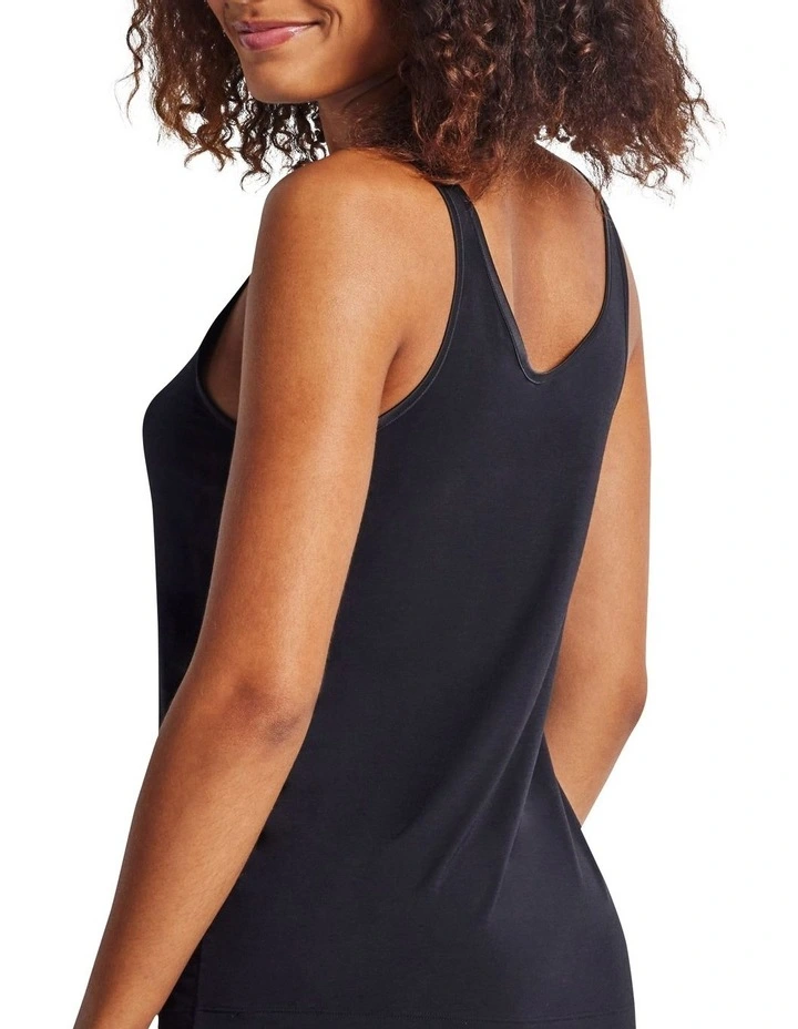 Wide Strap Satin Trim Cami in Black image 2