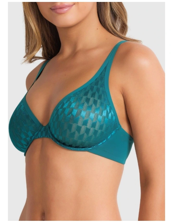Graphic Underwire Plunge Bra in Pacific Green image 3
