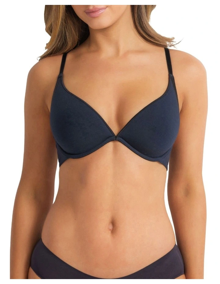 Cotton Plunge Bra in Black image 1