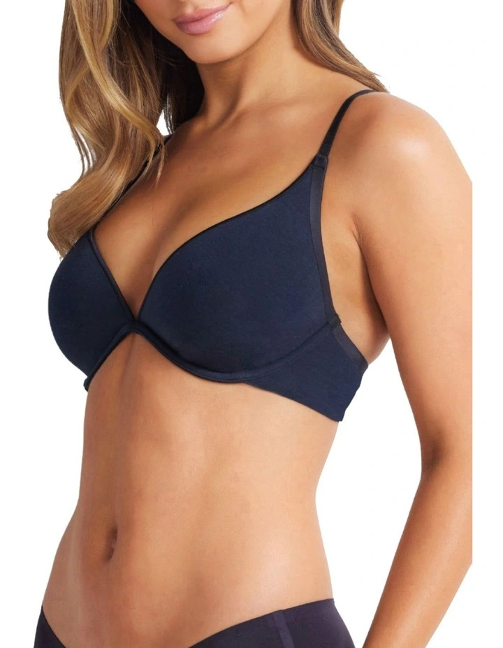 Cotton Plunge Bra in Black image 3