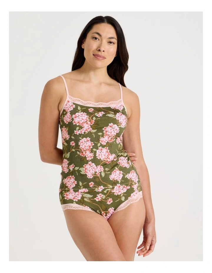 Everyday Lace Camisole in Green Pink Hydrangea Print image 1