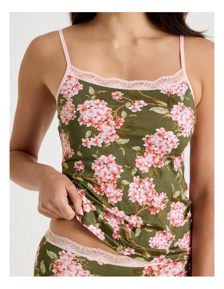 Everyday Lace Camisole in Green Pink Hydrangea Print image 2