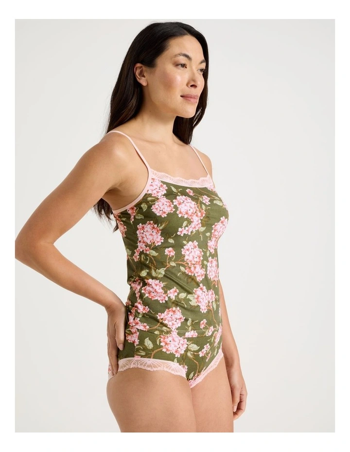 Everyday Lace Camisole in Green Pink Hydrangea Print image 3
