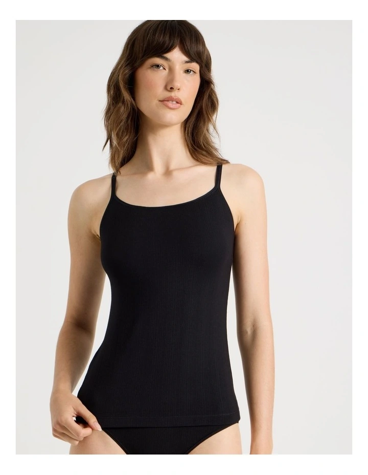 Soft Feel Rib Camisole in Black image 2