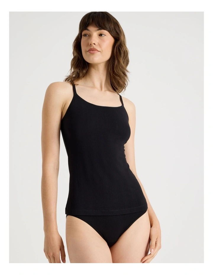 Soft Feel Rib Camisole in Black image 3